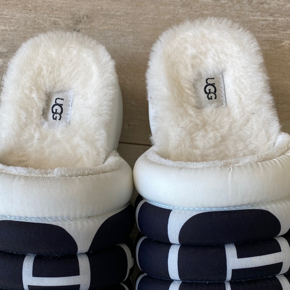 UGG Black and White Fuzzy Slides - Picture 2 of 9